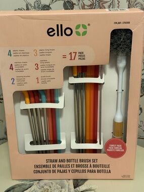 Ello Pink, Orange & Blue Straw and Bottle Brush Set